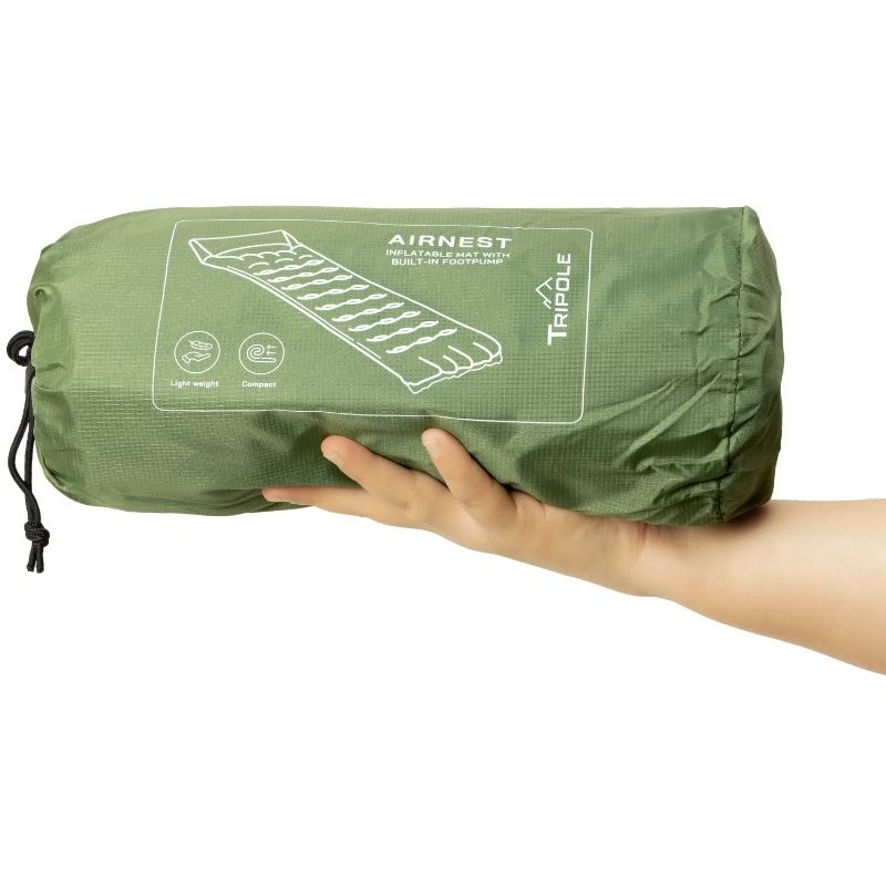 Tripole AirNest-Inflatable Portable Camping Mat Built-in Foot Pump & Pillow - Green / One Person - Sleeping Bags