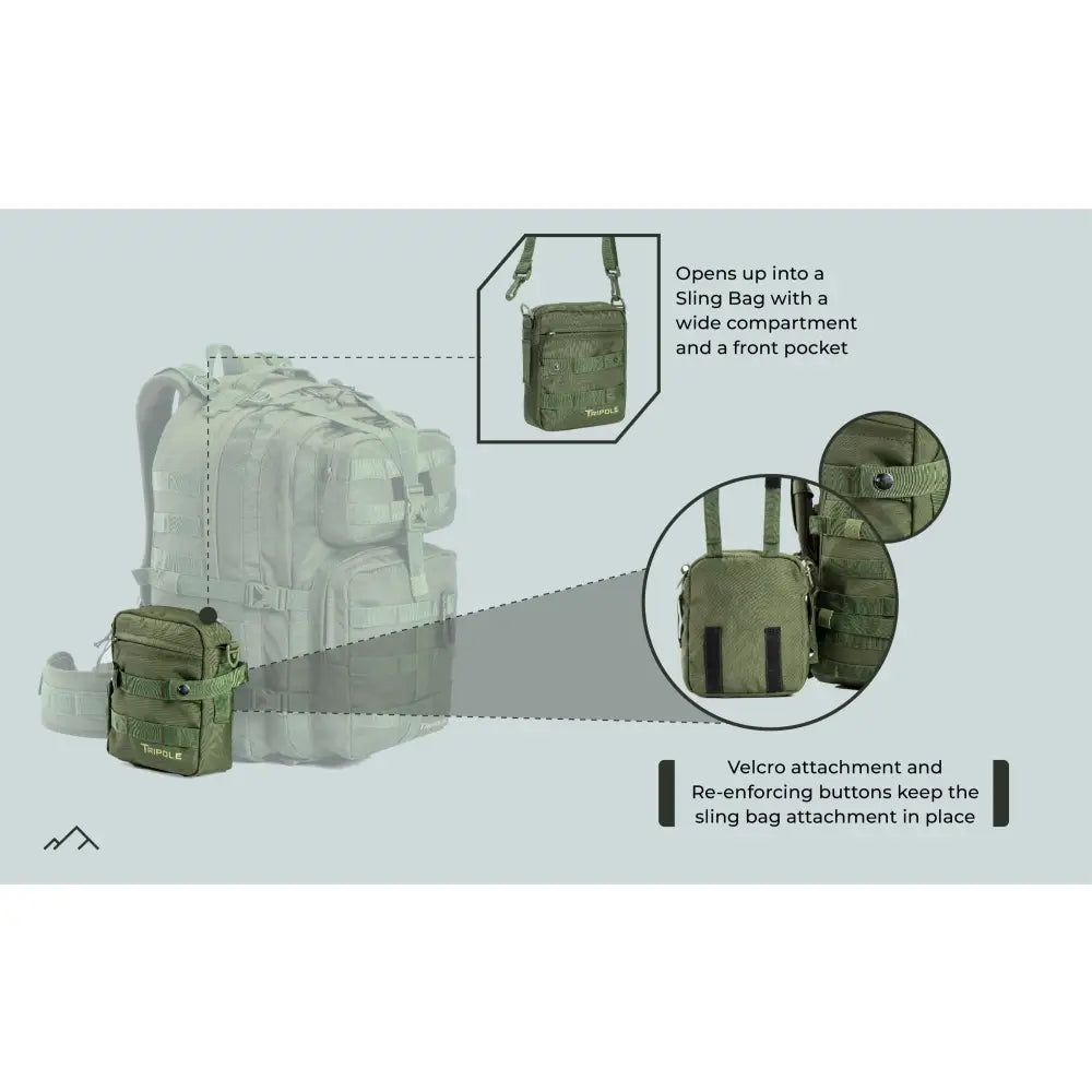 Tripole Alfa 45 Litre Military Tactical Backpack with Sling Bag - Rucksacks and Backpacks