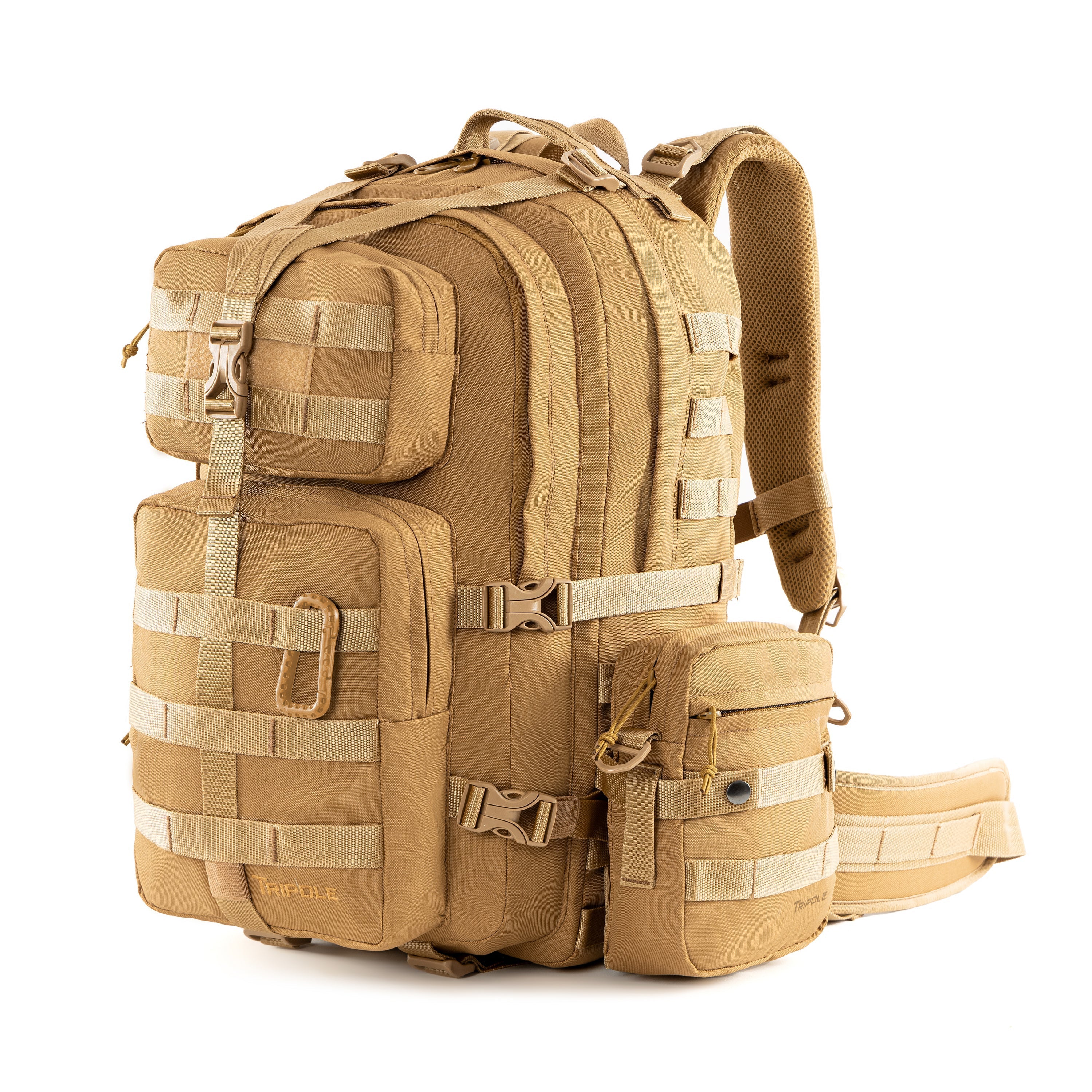 Tripole Alfa 45 Litre Military Tactical Backpack with Sling Bag - Khaki / 45 Litres - Rucksacks and Backpacks