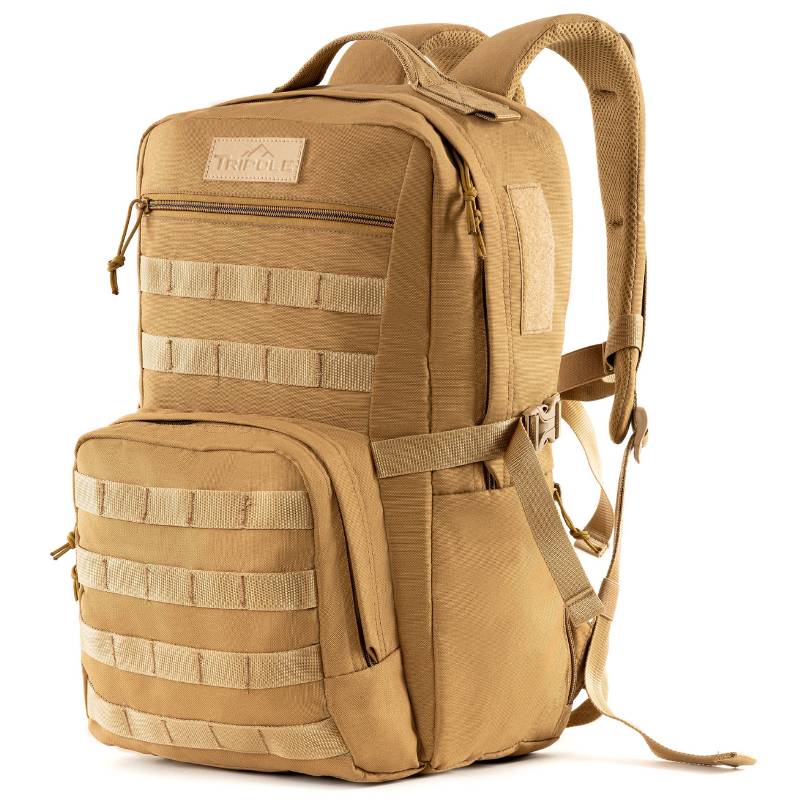 Tripole Captain 25 Litre Tactical Backpack with Molle Webbing and Carabineer - Khaki / 25 Litres - Rucksacks