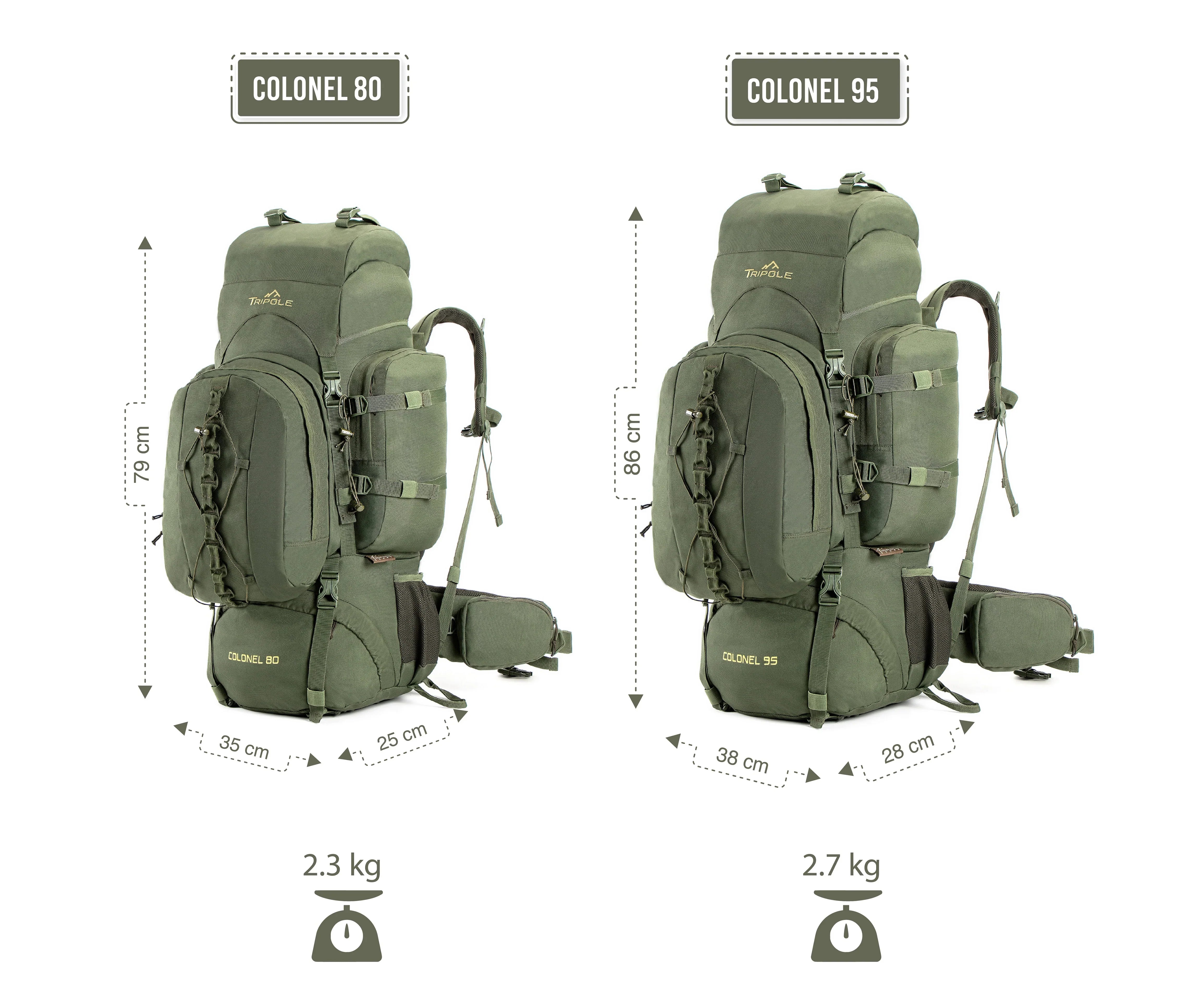 Tripole Colonel 80 Litre Rucksack + Detachable Day Pack & Rain Cover - Rucksacks and Backpacks