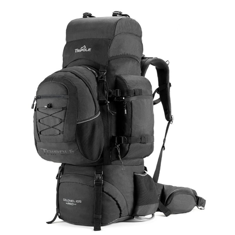 Tripole Colonel Pro Metal Frame 105 Litre Rucksack Front Opening with Detachable Bag and Rain Cover - Black / 105