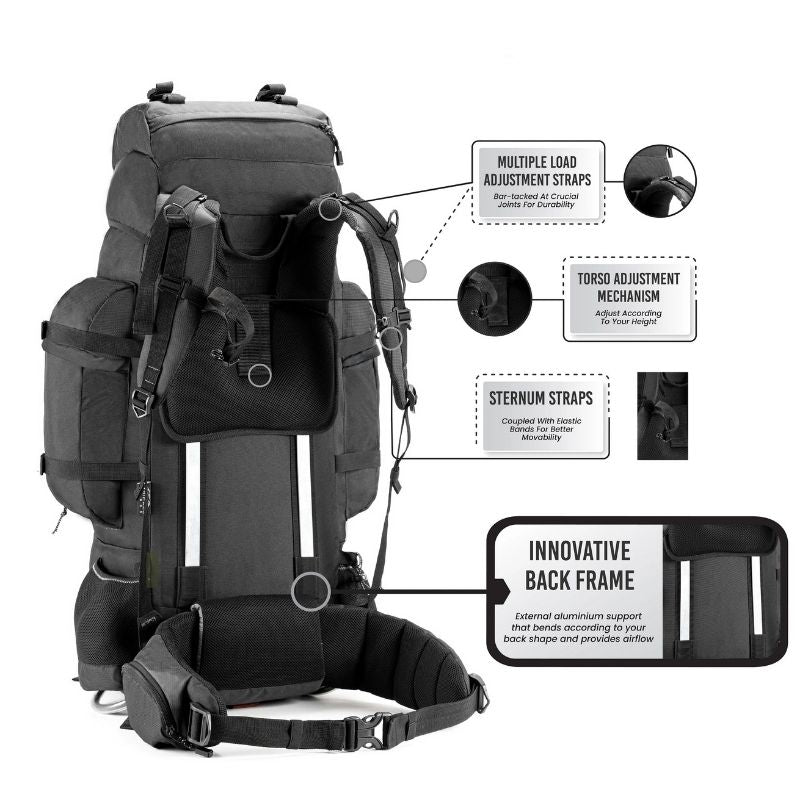 Tripole Colonel Pro Metal Frame 105 Litre Rucksack Front Opening with Detachable Bag and Rain Cover - Rucksacks