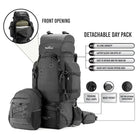 Tripole Colonel Pro Metal Frame 105 Litre Rucksack Front Opening with Detachable Bag and Rain Cover - Rucksacks