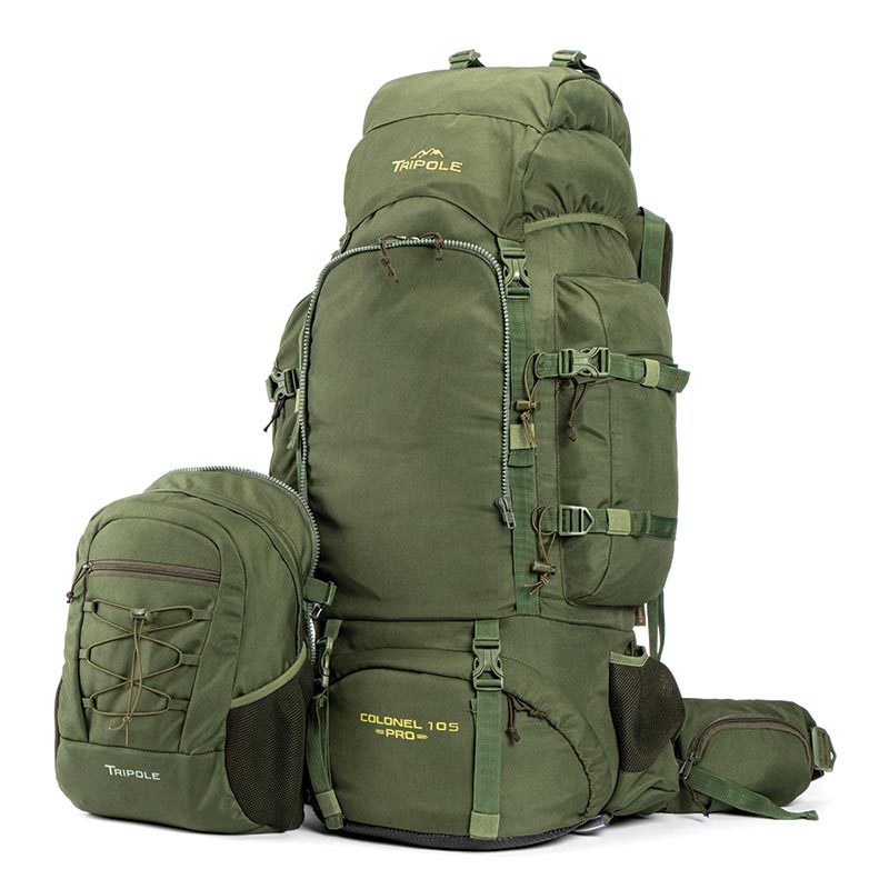 Tripole Colonel Pro Metal Frame 105 Litre Rucksack Front Opening with Detachable Bag and Rain Cover - Rucksacks