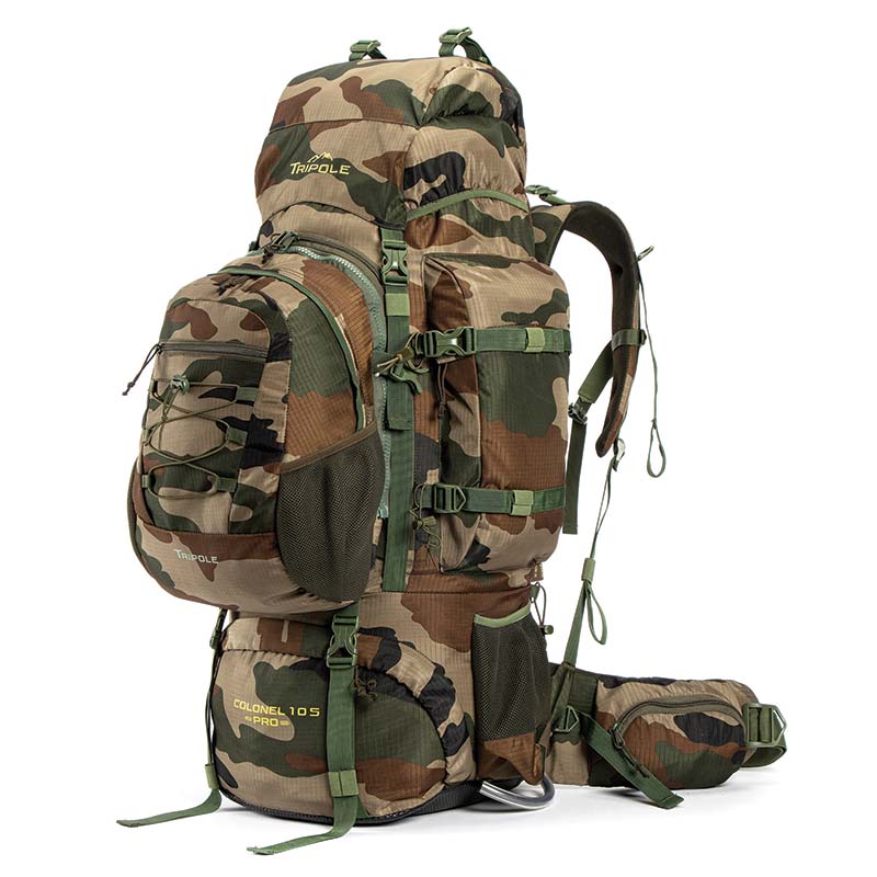 Tripole Colonel Pro Metal Frame Rucksack Front Opening with Detachable Bag and Cover-90 L - India Army / 90 litres