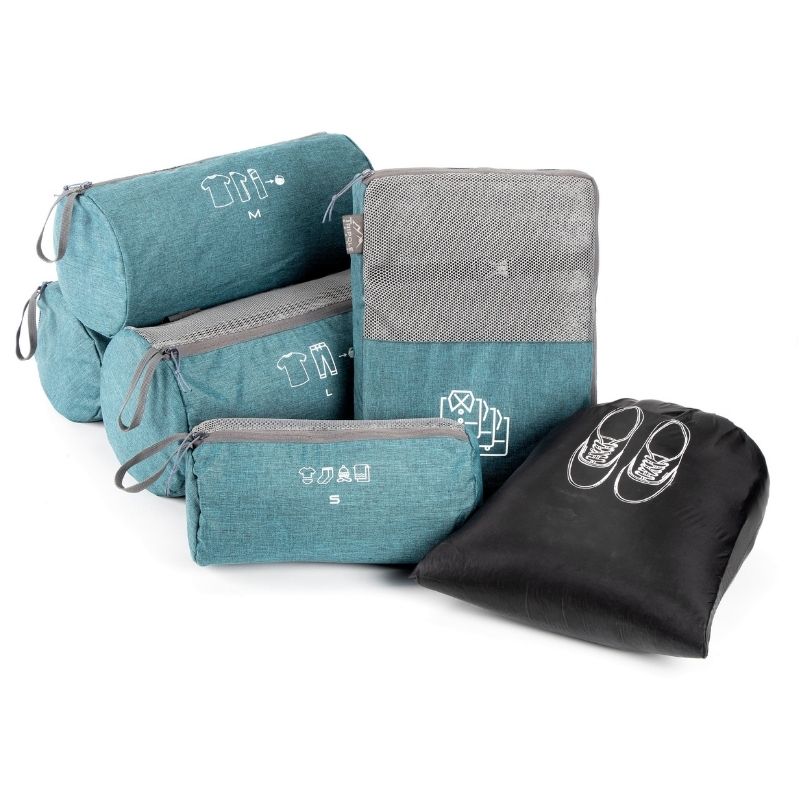 Tripole Organizer Packs Cylindrical Shaped Set of 6 - Sea Green - Travel Essentials