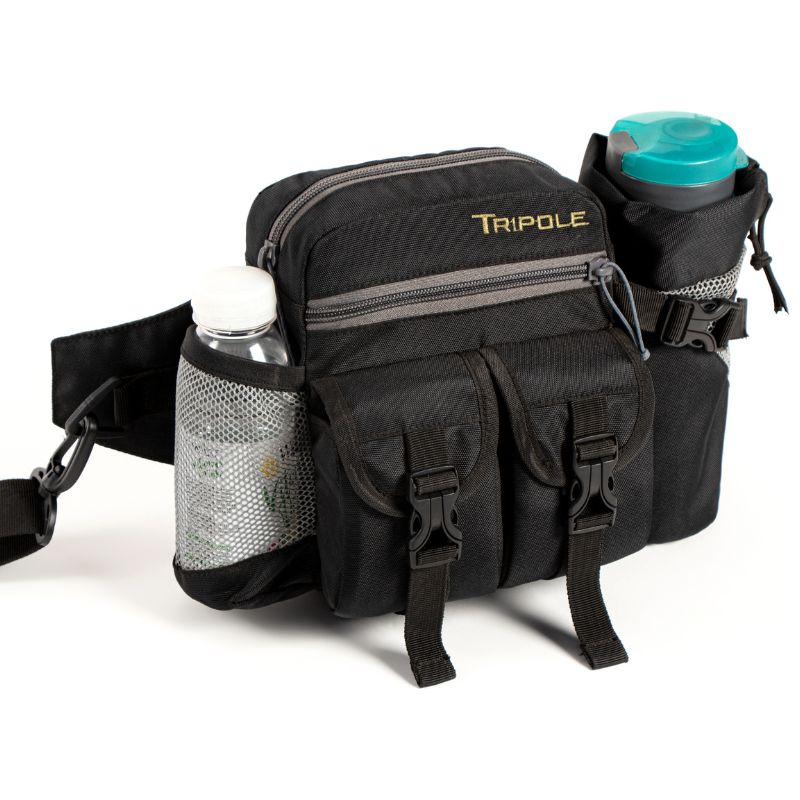 Tripole (Pack of 2) Waist Pack With Detachable Bottle Holder Multi-Utility Waist and Sling Bag - Black - Waist Packs