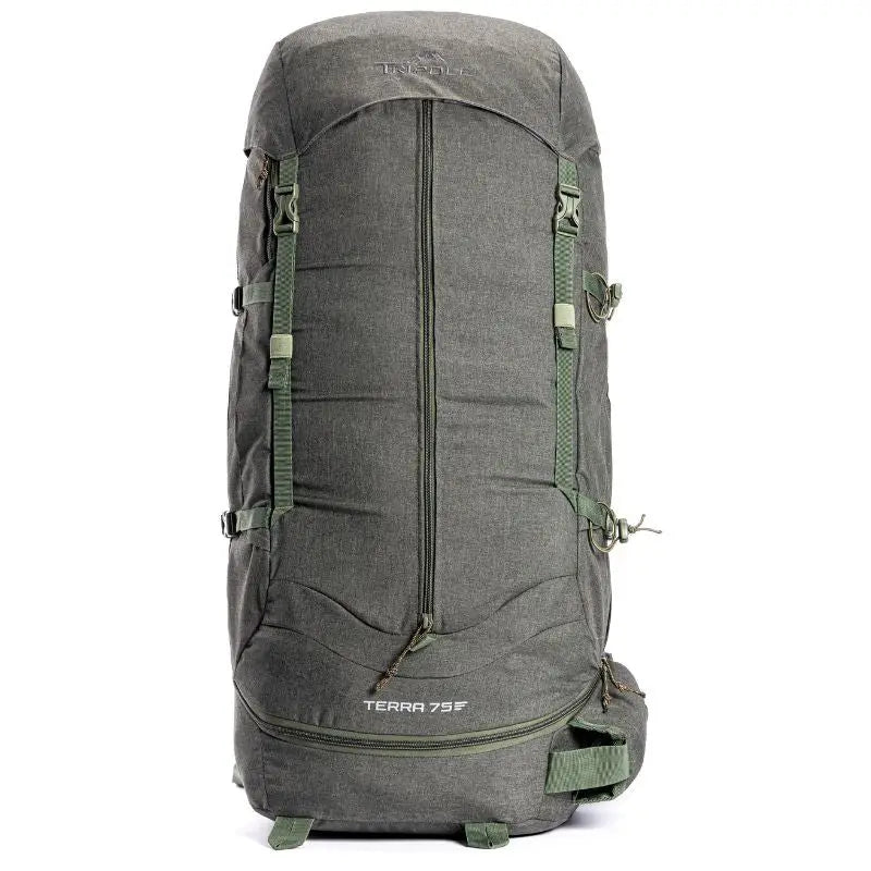 Tripole Terra Backpacking and Trekking Rucksack with Front Opening Rain Cover and Metal Frame-75 Litres - Green / 75