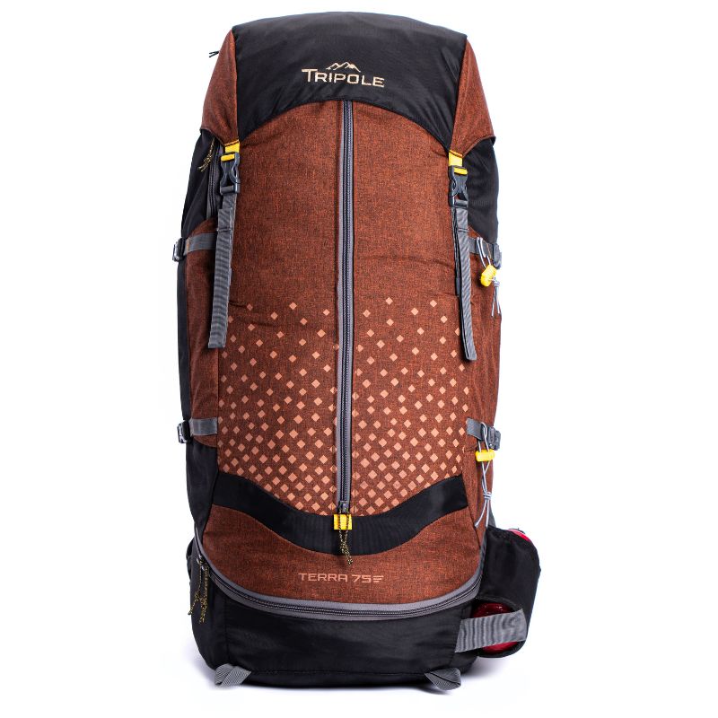 Tripole Terra Backpacking and Trekking Rucksack with Front Opening Rain Cover and Metal Frame-50 Litres - Red / 50