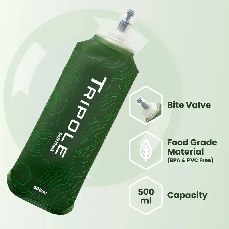 Tripole Unisex Hydration & Water Soft Flask for Running and Cycling 500ml-Green - Green / 500 ml - Drinkware