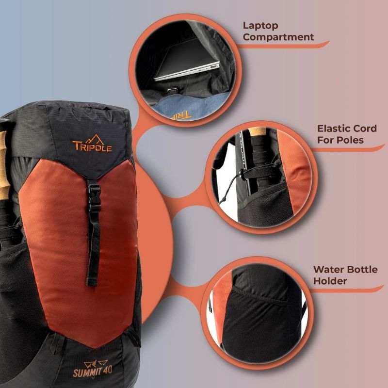 Tripole Unisex Summit 40 Litres Rucksack for Trekking Hiking Backpacking with RainCover Include - Rucksacks