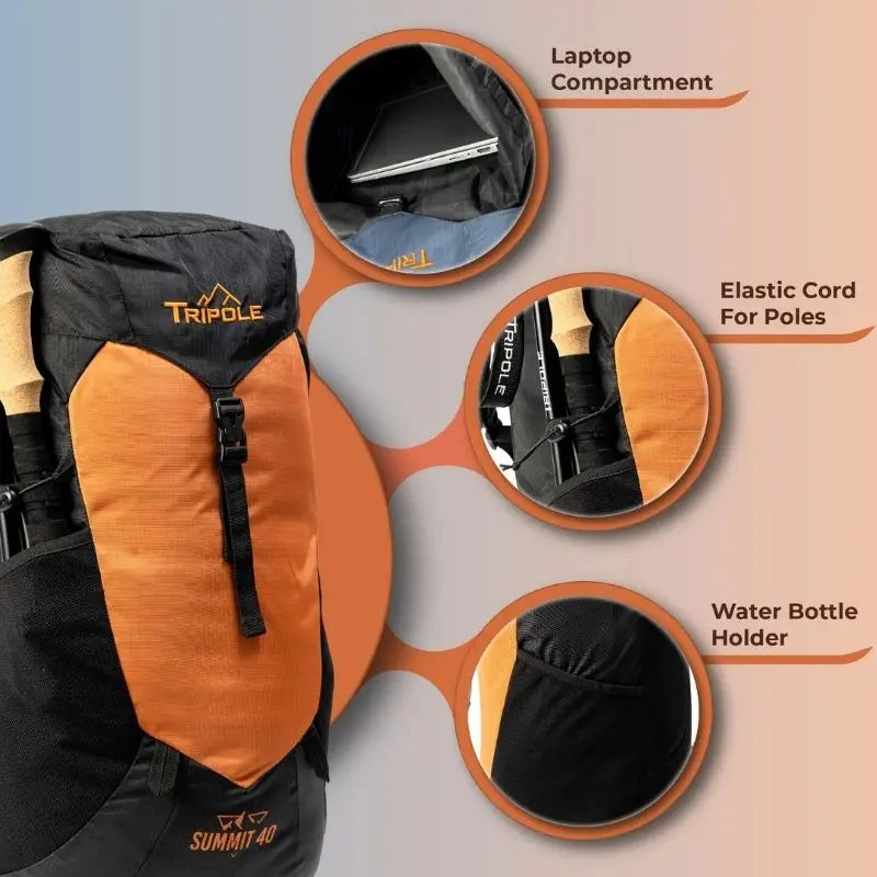 Tripole Unisex Summit 40 Litres Rucksack for Trekking Hiking Backpacking with RainCover Include - Rucksacks