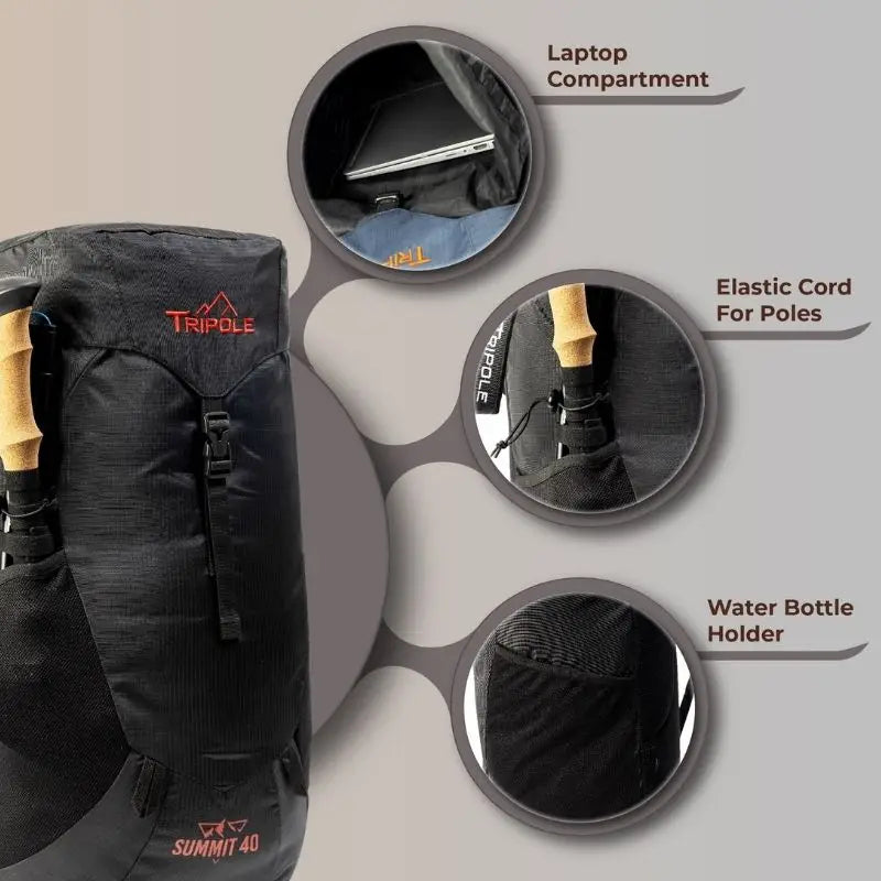 Tripole Unisex Summit 40 Litres Rucksack for Trekking Hiking Backpacking with RainCover Include - Rucksacks
