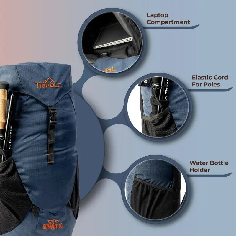 Tripole Unisex Summit 40 Litres Rucksack for Trekking Hiking Backpacking with RainCover Include - Rucksacks