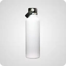 White insulated water bottle with black screw-on cap and handle.