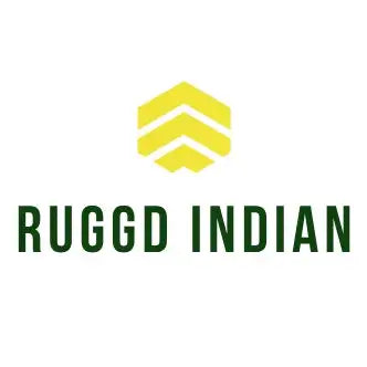 Yellow hexagonal logo with the text ’ruggd indian’ in green below it.
